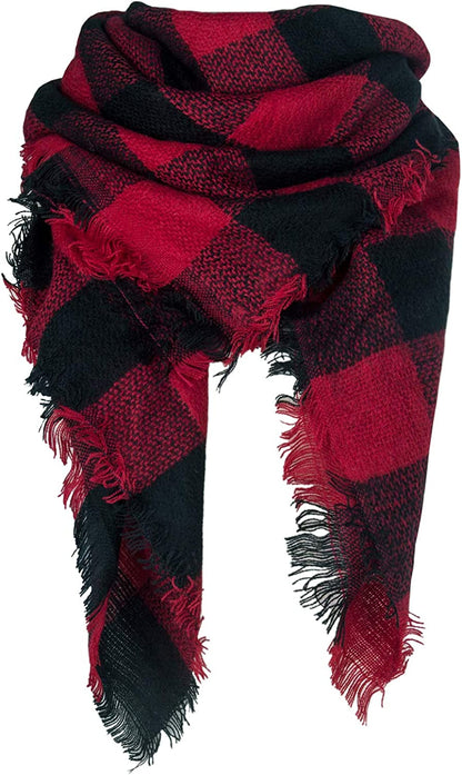 Plaid Blanket Scarf Winter Fall Scarfs for Women, Warm Soft Chunky Oversized Tartan Shawls Wraps Scarves Apparel & Accessories > Clothing Accessories > Scarves & Shawls Chalier E-black  