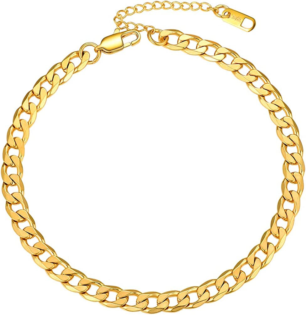 PROSTEEL Stainless Steel Chain Anklets for Men Women, Silver/Gold Tone, Ankle Bracelets Hypoallergenic, 8-10.5 Inch Adjustable, Come Gift Box Apparel & Accessories > Jewelry > Anklets Prosteel Jewelry C: gold-cuban chain-6mm  