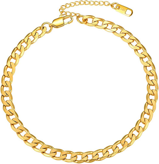 PROSTEEL Stainless Steel Chain Anklets for Men Women, Silver/Gold Tone, Ankle Bracelets Hypoallergenic, 8-10.5 Inch Adjustable, Come Gift Box Apparel & Accessories > Jewelry > Anklets Prosteel Jewelry C: gold-cuban chain-6mm  