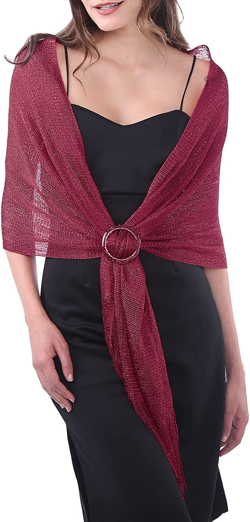 Missshorthair Women'S Sparkle Shawls and Wraps with Buckle for Wedding Party Dresses Apparel & Accessories > Clothing Accessories > Scarves & Shawls MissShorthair 2red  