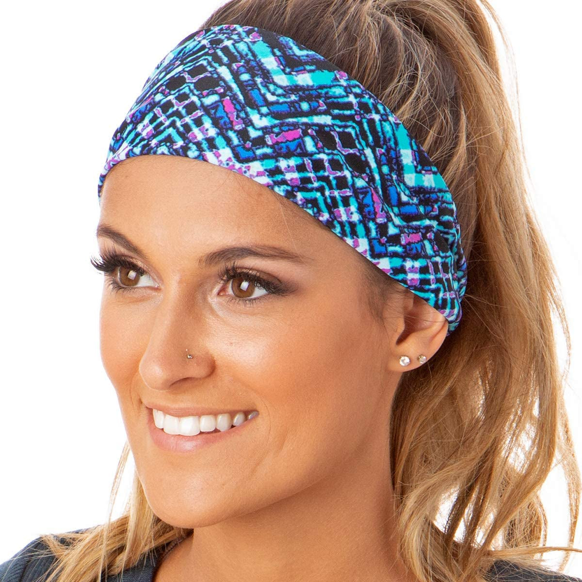 Hipsy Adjustable & Stretchy Printed Xflex Wide Headbands for Women Girls & Teens Apparel & Accessories > Clothing Accessories > Bandanas & Headties Hipsy Xflex Blue Mosaic 1pk  