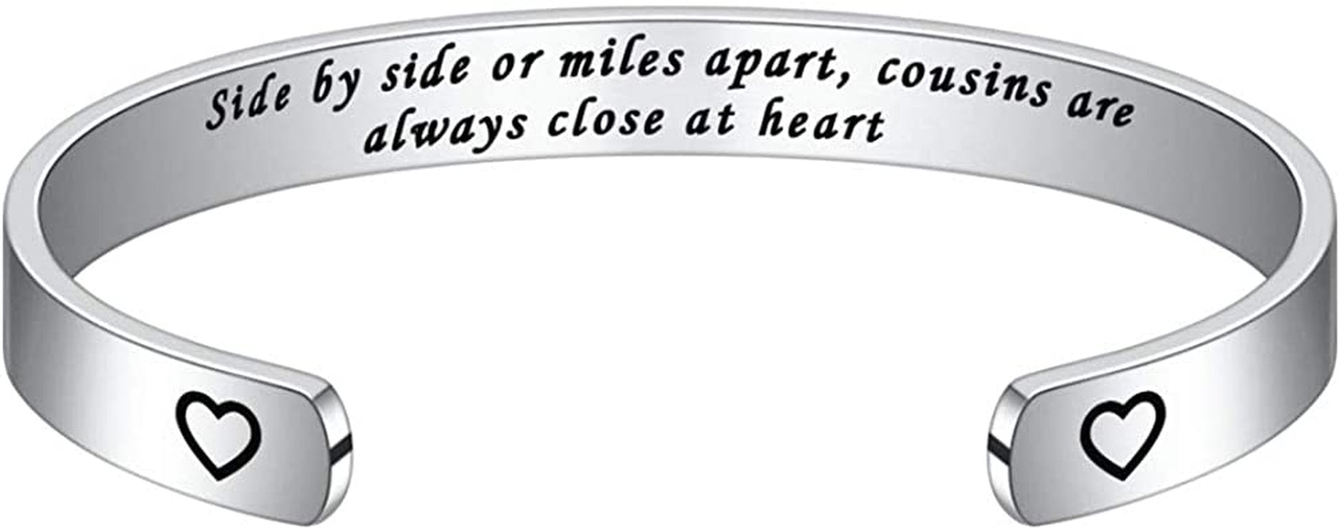 M MOOHAM Bracelets for Women- Engraved Quote Inspirational Bracelet Birthday Christmas Funny Gifts for Best Friend, Daughter, Son, Sister, Niece, Mom, Coworkers, Stainless Steel Jewelry Apparel & Accessories > Jewelry > Bracelets M MOOHAM Cousins-Side by side or miles apart, cousins are always close at heart  