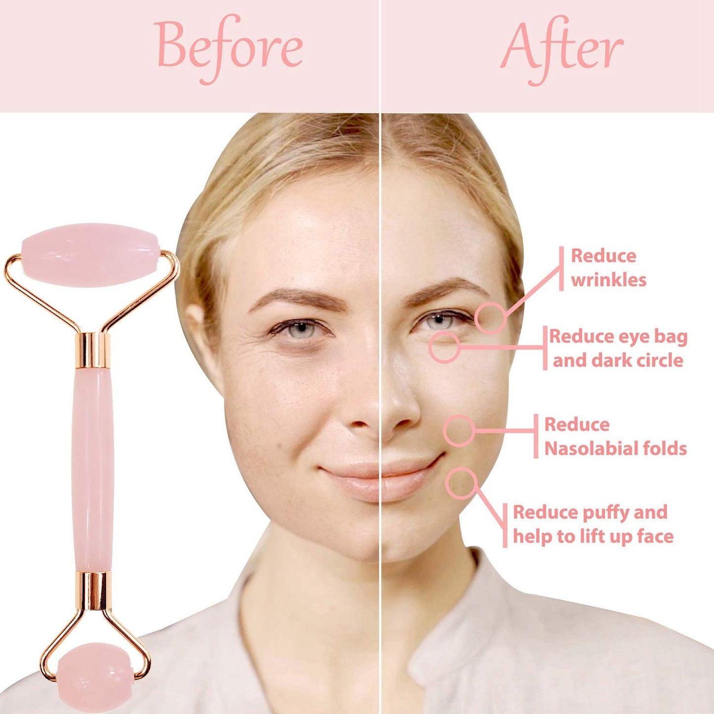 Suibobo Skincare Beauty Pink Rose Quartz Real Crystal Gem Stone Marble Cuarzo Ice Cold Jade Facial Face Roller Massager Tool for Face and Eye Puffiness Wrinkle Health & Beauty > Personal Care > Cosmetics > Cosmetic Tools > Skin Care Tools SUIBOBO   