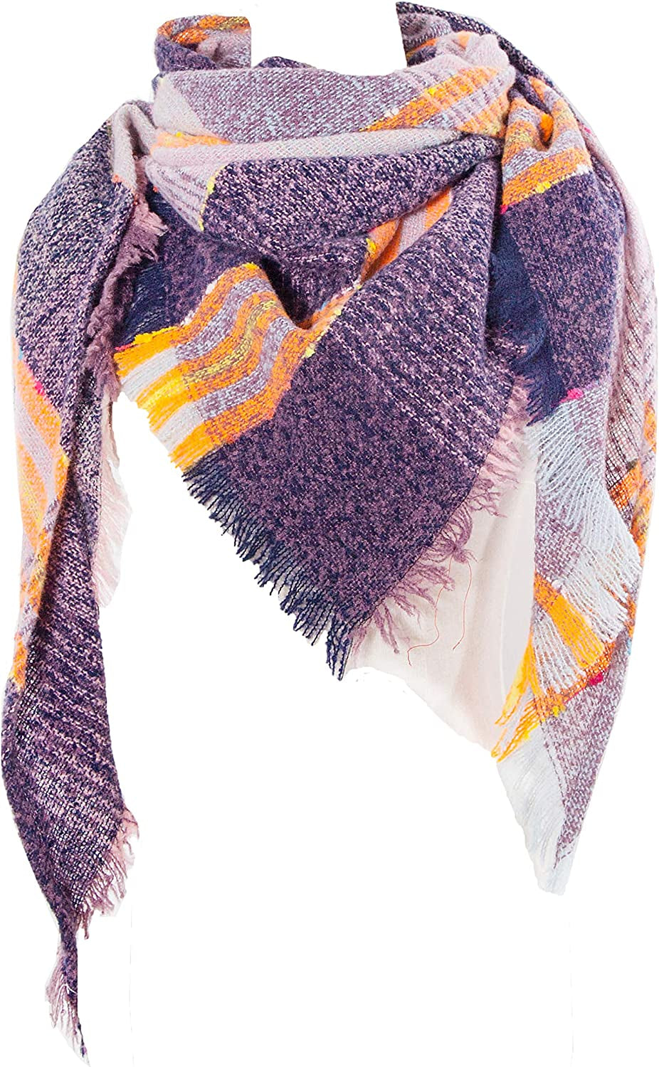 Wander Agio Womens Winter Scarfs Warm Scarf Half Shawls Triangle Scarves Stripe Plaid Apparel & Accessories > Clothing Accessories > Scarves & Shawls Wander Agio Yellow Purple 02  
