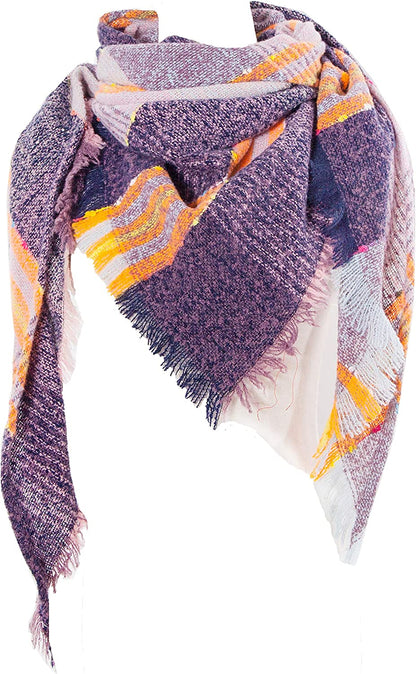 Wander Agio Womens Winter Scarfs Warm Scarf Half Shawls Triangle Scarves Stripe Plaid Apparel & Accessories > Clothing Accessories > Scarves & Shawls Wander Agio Yellow Purple 02  