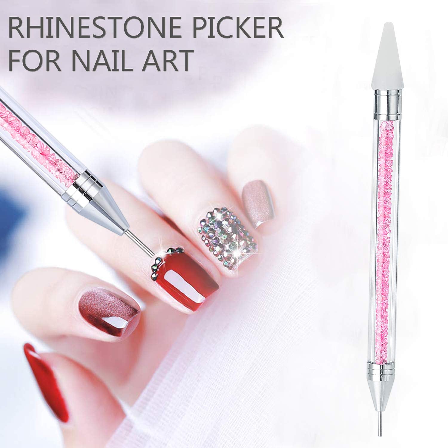 Rhinestone Picker Dotting Pen, TEOYALL Dual-Ended Wax Pencil Nail Art Gems Crystals Studs Pick up Tool with 1 Extra Wax Tip (Pink) Health & Beauty > Personal Care > Cosmetics > Cosmetic Tools > Nail Tools TEOYALL   
