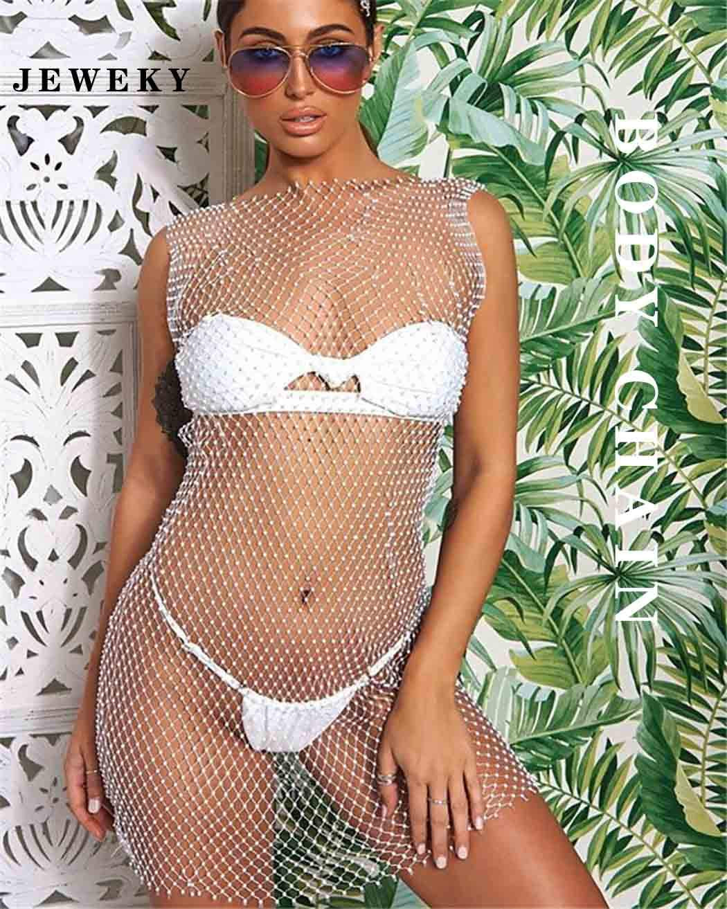 Jeweky Halloween Crystal Bra Chain Clothing White Body Chains Biniki Summer Beach Nightclub Rave Body Accessories Jewelry for Women and Girls Apparel & Accessories > Jewelry > Body Jewelry Artist Unknown   