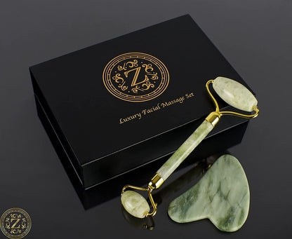 Jade Roller and Gua Sha Set - Luxury Facial Skincare Set by Zamlinco - Jade Stone Anti-Aging Skin Care Tools for Face, Eyes, Neck and Body | Reduce Fine Lines and Wrinkles Naturally Health & Beauty > Personal Care > Cosmetics > Cosmetic Tools > Skin Care Tools Zamlinco   