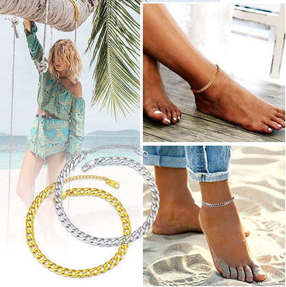 Chainspro Resizable Anklet Chain for Women Men, Figaro/Wheat/Twist Rope/Cuban Foot Bracelet-Strong with Good Clasp-18K Gold Plated(Send Gift Box) Apparel & Accessories > Jewelry > Anklets ChainsPro   