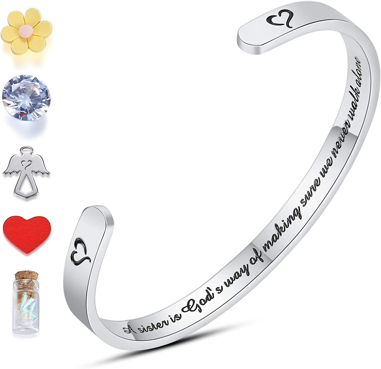 THEMEROL Meaningful Bracelet for Girls Women with Gift Box Birthday Gift for Daughter Sister Mother Best Friend Personalized Mantra Quote Jewelry Gift for Her Apparel & Accessories > Jewelry > Bracelets THEMEROL "Sister Gift-A sister is God's way of making sure we never walk alone  