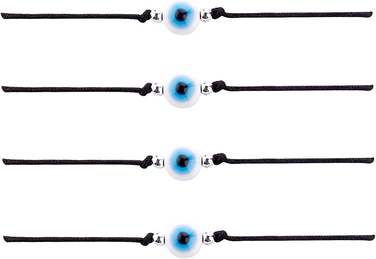 Hand Made 12Pcs Evil Eye Bracelets Pack Bulk Set Women Men Evil Eye Anklet Jewelry Protection Braclet Black Red String Boys&Girls Apparel & Accessories > Jewelry > Anklets SUMMER LOVE 4Pcs white bead  