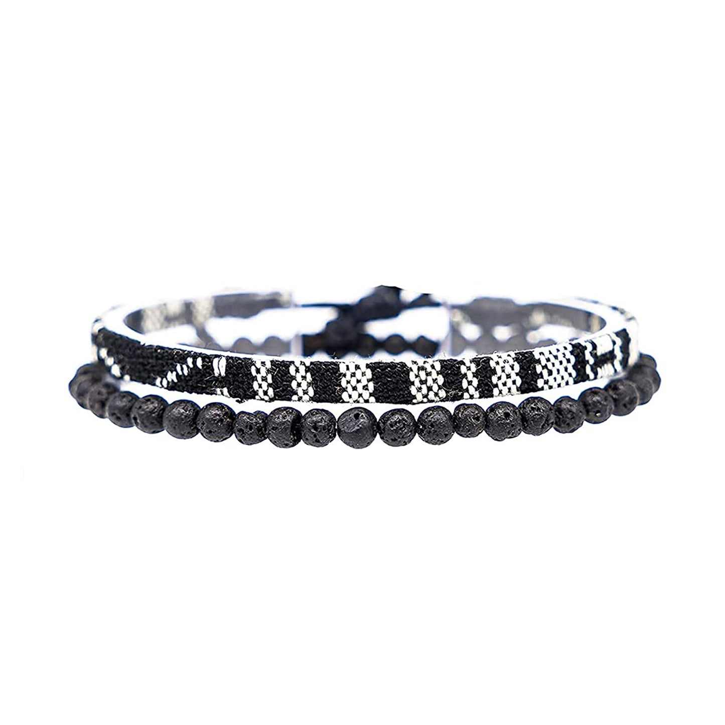 Bracelets for Men-2 Surfer Beach Bracelet Set-Holiday Gift-Hand Made Boho Bracelets -Outdoor Sports Men'S and Women'S Anklet -Ethnic Hippie Style Accessories Apparel & Accessories > Jewelry > Bracelets MEINESQIS Lava stone + black and white  