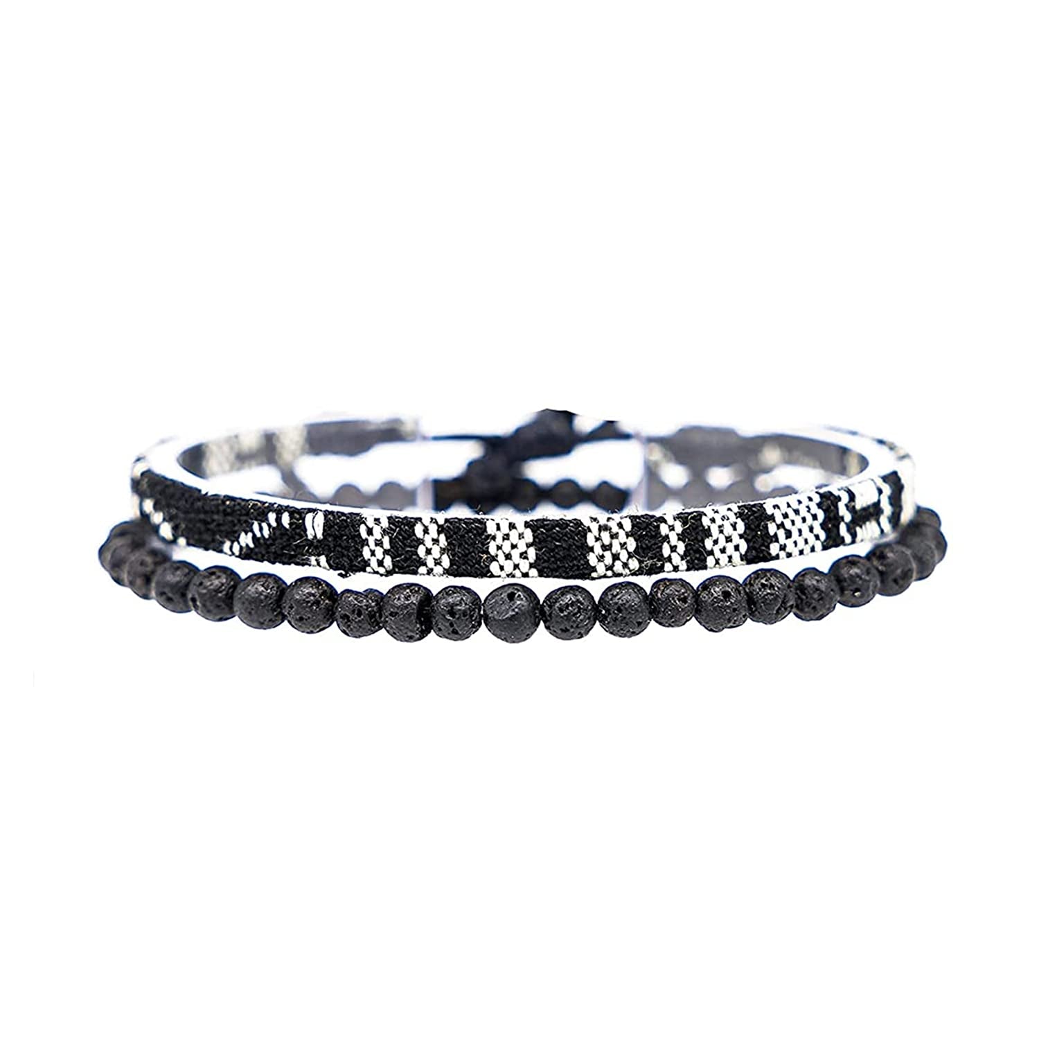 Bracelets for Men-2 Surfer Beach Bracelet Set-Holiday Gift-Hand Made Boho Bracelets -Outdoor Sports Men'S and Women'S Anklet -Ethnic Hippie Style Accessories Apparel & Accessories > Jewelry > Bracelets MEINESQIS Lava stone + black and white  