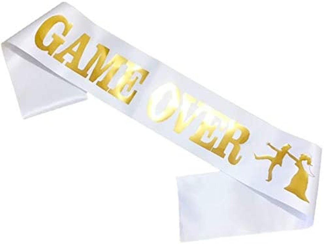 Game over Bachelor Party Groom Sash, Funny Wedding Engagement Gift Idea for Video Gamer Groom to Be Apparel & Accessories > Clothing Accessories > Sashes Magnusson's Garden White and Gold  