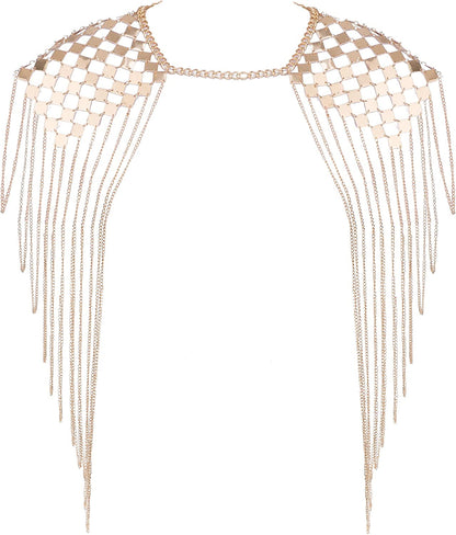 Chrontier Harness Body Chain Link Epaulet Shoulder Chain Necklace Collar Dangling Tassels for Bridal Women Prom Party Wedding Dress Accessory Silver Tone Apparel & Accessories > Jewelry > Body Jewelry Chrontier Gold,Silver  