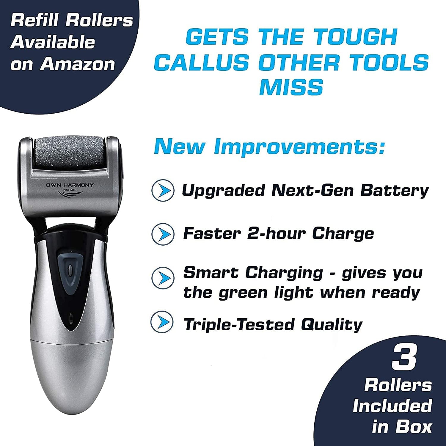 Own Harmony Electric Feet Callus Remover and 6 Rollers Bundle: Rechargeable Foot Scrubber Mens Pedicure Tools Kit, Professional Electronic Foot Care File, Best for Hard Cracked Dead Skin & Pedi Spa Health & Beauty > Personal Care > Foot Care Own Harmony   
