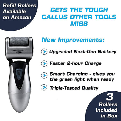 Own Harmony Electric Feet Callus Remover and 6 Rollers Bundle: Rechargeable Foot Scrubber Mens Pedicure Tools Kit, Professional Electronic Foot Care File, Best for Hard Cracked Dead Skin & Pedi Spa Health & Beauty > Personal Care > Foot Care Own Harmony   