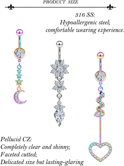 Rksndnn 14G Belly Button Rings Dangle for Women Stainless Steel Belly Rings Belly Piercing Jewelry Snake Reverse Spiral with Clear Cz Navel Rings Belly Button Ring Belly Ring Body Piercing Jewelry Apparel & Accessories > Jewelry > Rings Generic   