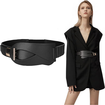 FIORETTO Dress Belts for Women, Wide Black Elastic Belt, Fashion Cinch Belt, Genuine Leather/Pu Leather Ladies Waist Belts Apparel & Accessories > Clothing Accessories > Belts FIORETTO Black(pu) suit waist 30"-34" 