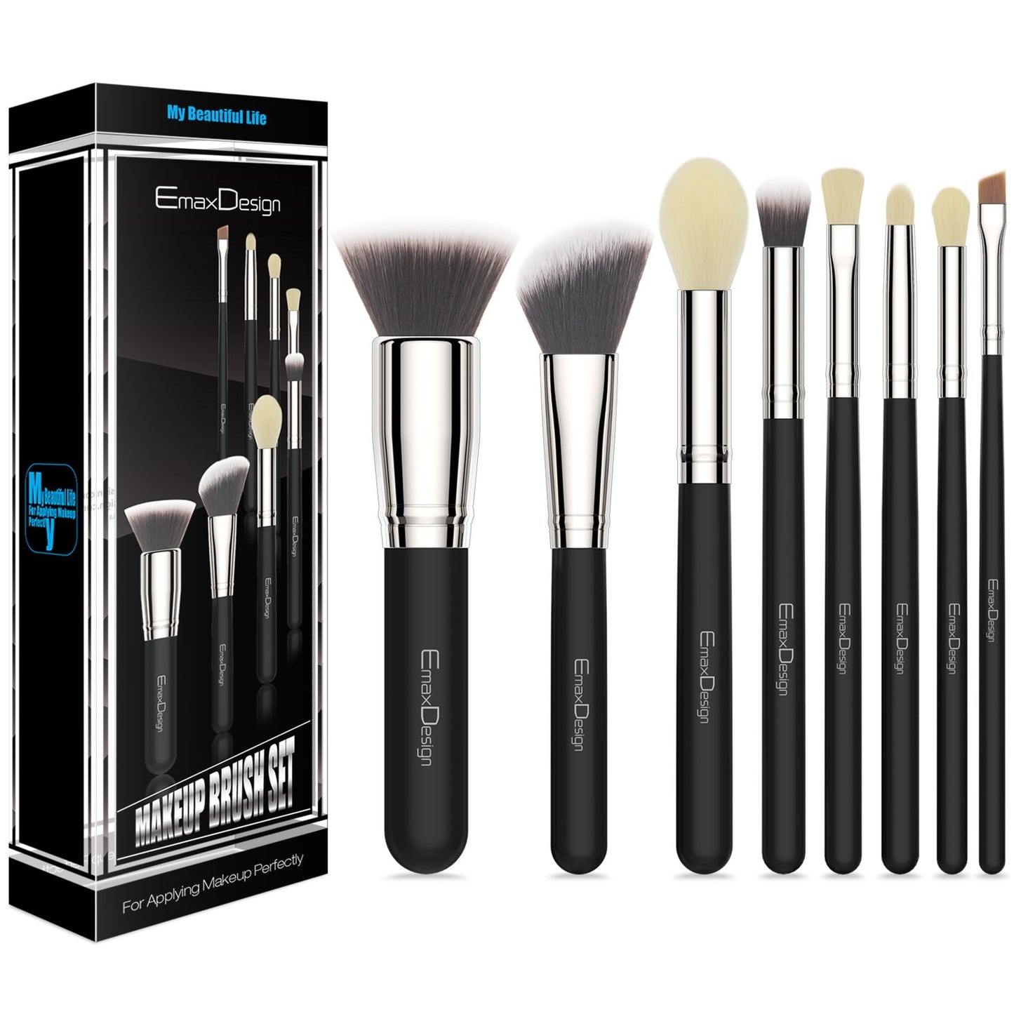 Emaxdesign 8 Pieces Makeup Brush Set Face Eye Shadow Eyeliner Foundation Blush Lip Makeup Brushes Powder Liquid Cream Cosmetics Blending Brush Tools (Silver Black) Health & Beauty > Personal Care > Cosmetics > Cosmetic Tools > Makeup Tools EmaxDesign   
