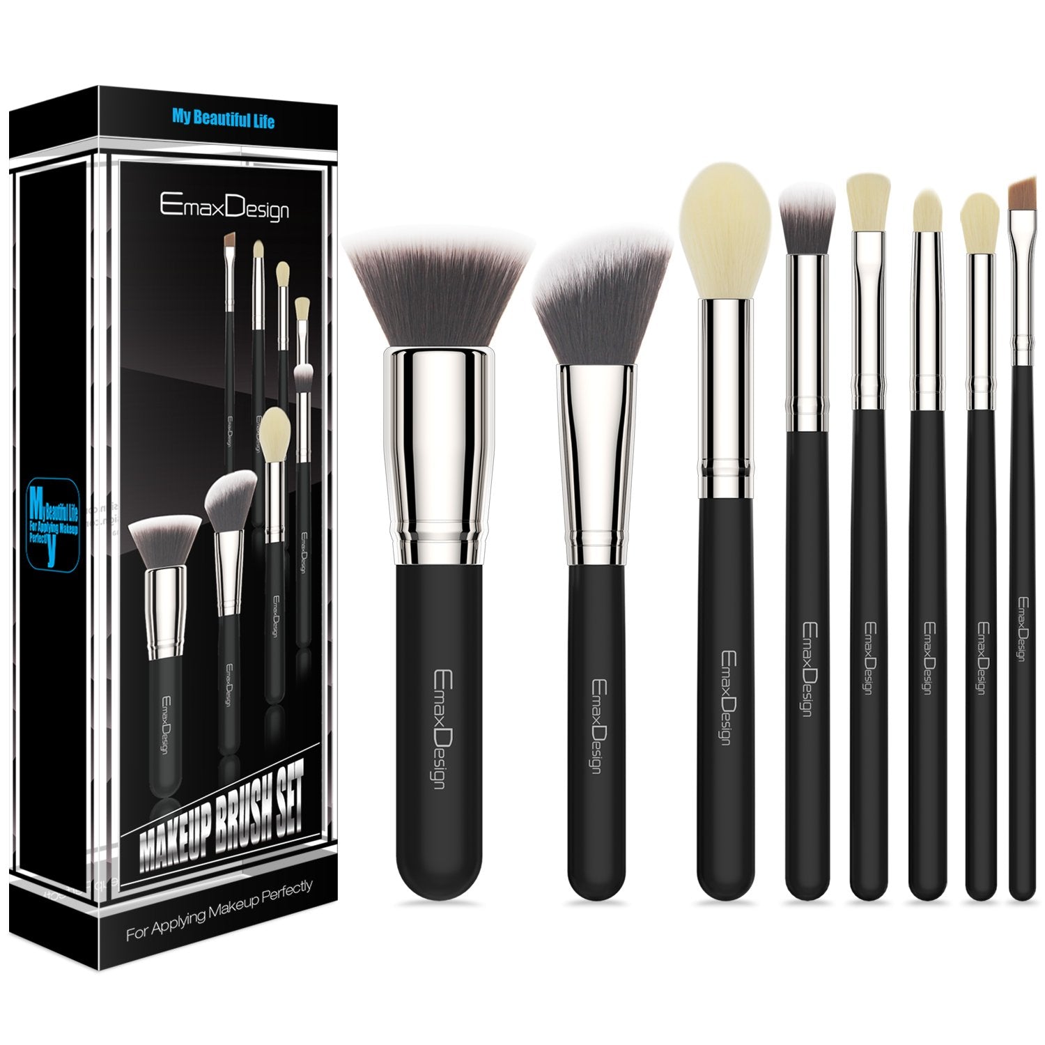 Emaxdesign 8 Pieces Makeup Brush Set Face Eye Shadow Eyeliner Foundation Blush Lip Makeup Brushes Powder Liquid Cream Cosmetics Blending Brush Tools (Silver Black) Health & Beauty > Personal Care > Cosmetics > Cosmetic Tools > Makeup Tools EmaxDesign   