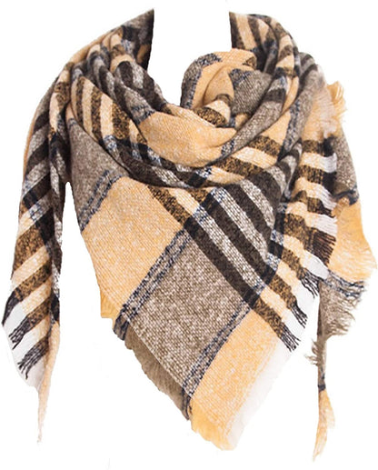 Wander Agio Womens Warm Scarf Triangle Shawls Winter Scarves Stripe Plaid Fichu Rough Surface Apparel & Accessories > Clothing Accessories > Scarves & Shawls Wander Agio Plaid Yellow 11  