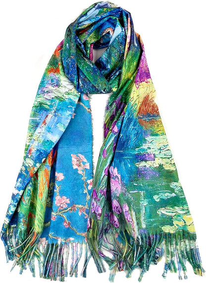 Plum Feathers Super Soft Cashmere Feel Double Sided Reversible Art Shawl Scarf Van Gogh Monet Klimt Inspired Apparel & Accessories > Clothing Accessories > Scarves & Shawls Plum Feathers House Edge of Colorful Forest  