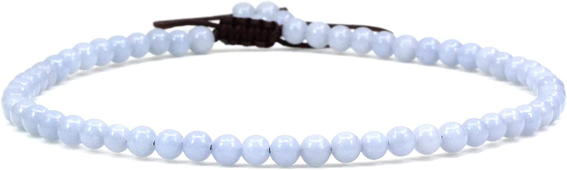 Keleny Natural Gemstone 4Mm round Bead Charm Stretch Anklet for Women Brown Rope Adjustable 8.6-11 Inch Apparel & Accessories > Jewelry > Anklets Kelenystones Blue Angelite  
