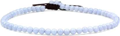 Keleny Natural Gemstone 4Mm round Bead Charm Stretch Anklet for Women Brown Rope Adjustable 8.6-11 Inch Apparel & Accessories > Jewelry > Anklets Kelenystones Blue Angelite  