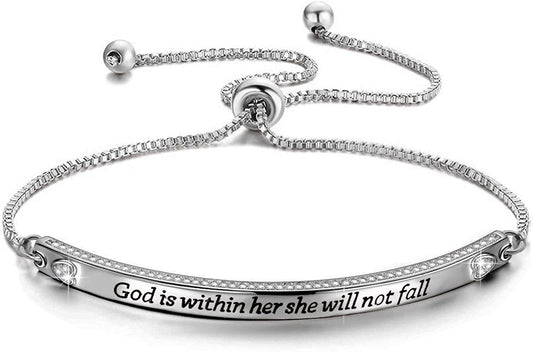 CENWA Christian Gift Religious Bracelet Jewelry 46:5 God Is within Her She Will Not Fall Zircon Bracelet Bible Verse Bracelet Gift Apparel & Accessories > Jewelry > Bracelets CENWA god is within her br S  