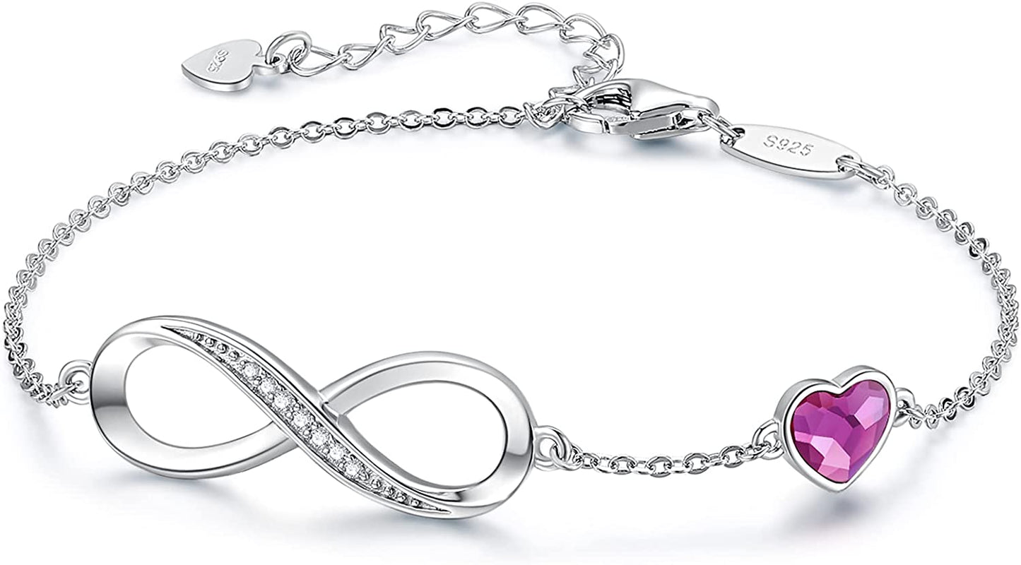 CDE Infinity Heart Symbol Charm Bracelet for Women Stainless Steel 925 Sterling Silver Adjustable Christmas Jewelry Gift Birthday Gifts for Women Mom Wife Girls Her Apparel & Accessories > Jewelry > Bracelets CDE Sliver-Purple Sterling Silver 