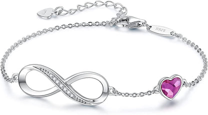 CDE Infinity Heart Symbol Charm Bracelet for Women Stainless Steel 925 Sterling Silver Adjustable Christmas Jewelry Gift Birthday Gifts for Women Mom Wife Girls Her Apparel & Accessories > Jewelry > Bracelets CDE Sliver-Purple Sterling Silver 