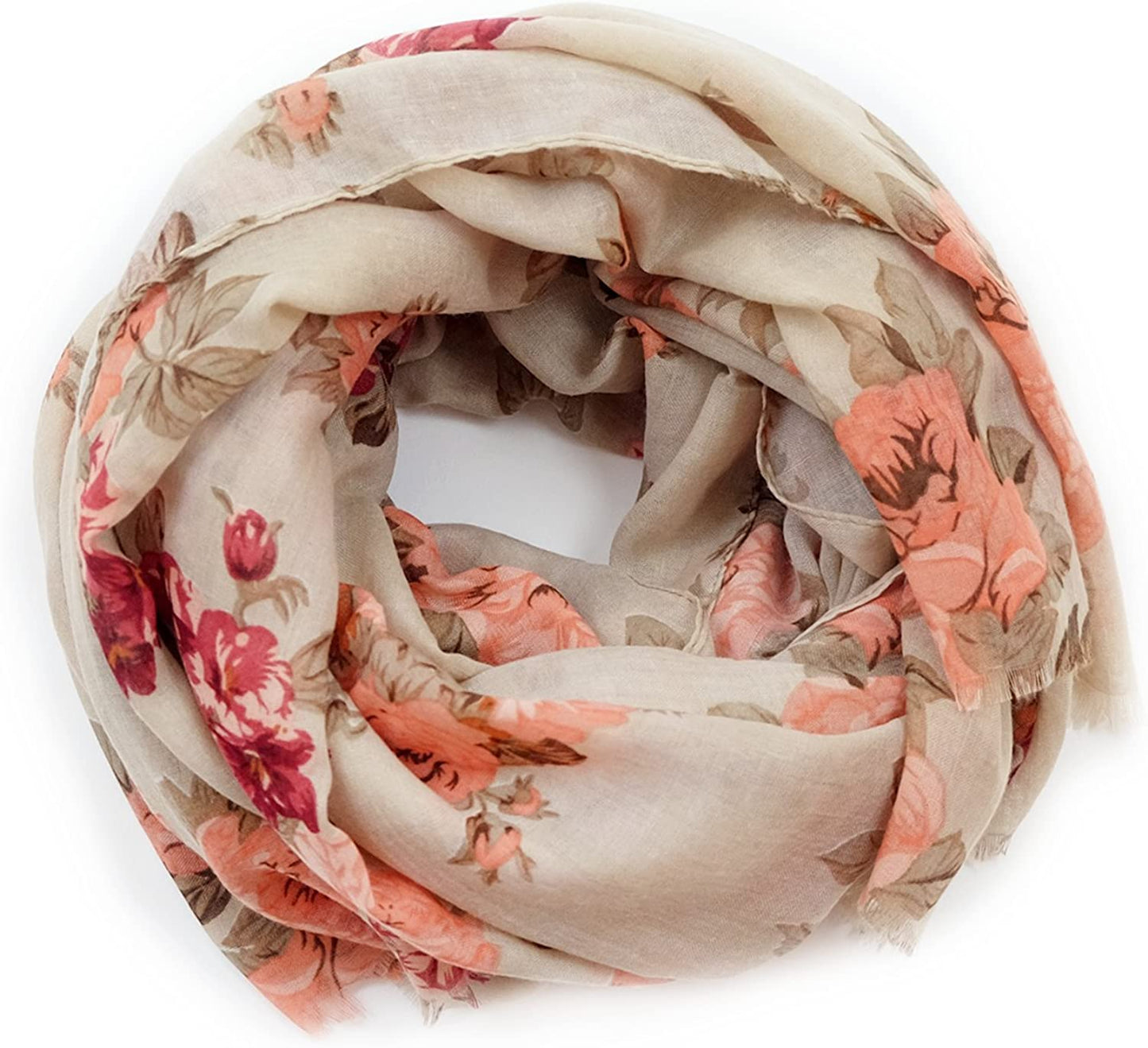 Scarfs for Women Lightweight Floral Flower Fashion Wrap Shawl Fall Winter Apparel & Accessories > Clothing Accessories > Scarves & Shawls MIMOSITO Beige-peach Rose  