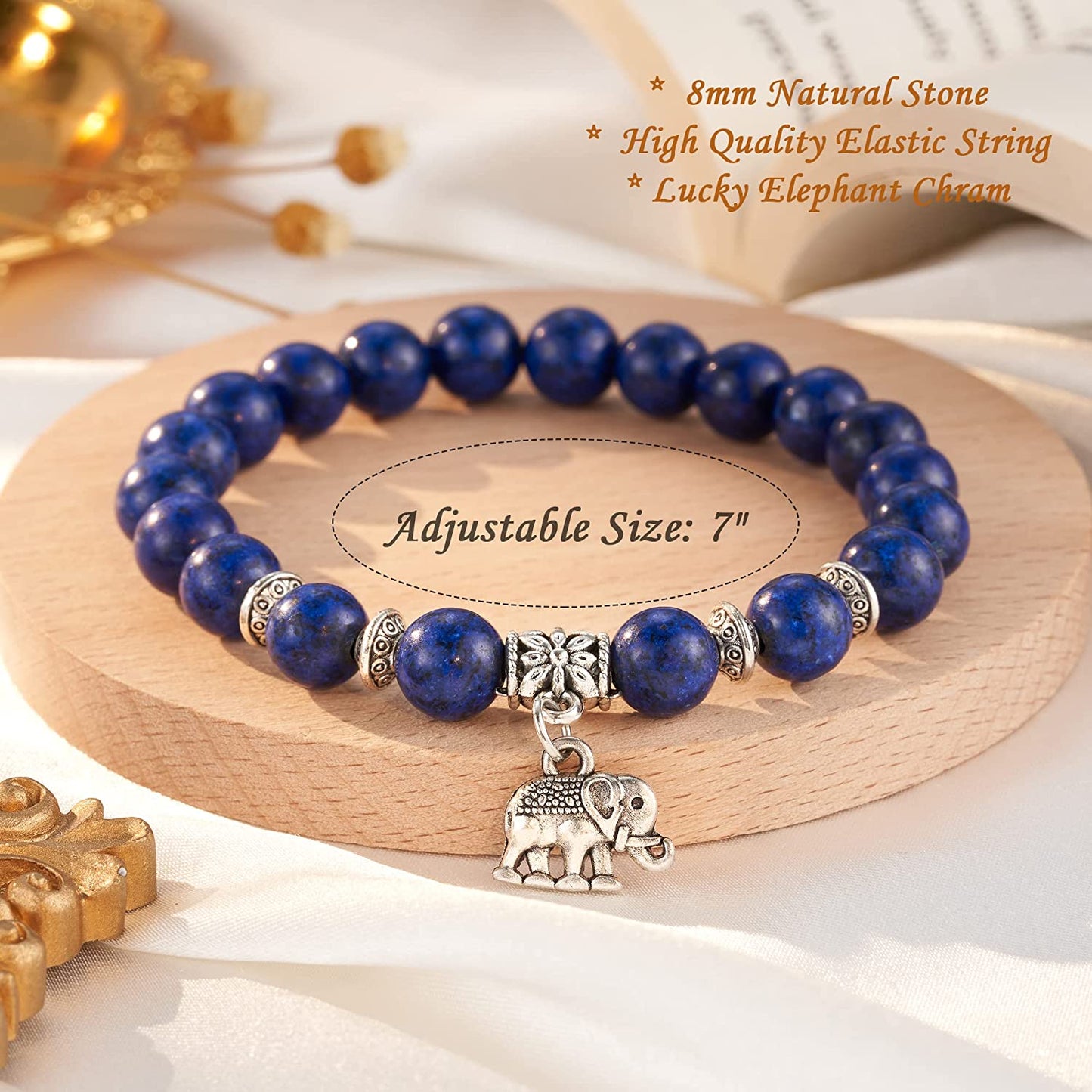 HGDEER Farewell Gifts, Natural Stone Lucky Elephant Bracelets Goodbye Retirement Gifts for Women Men Apparel & Accessories > Jewelry > Bracelets HGDEER   