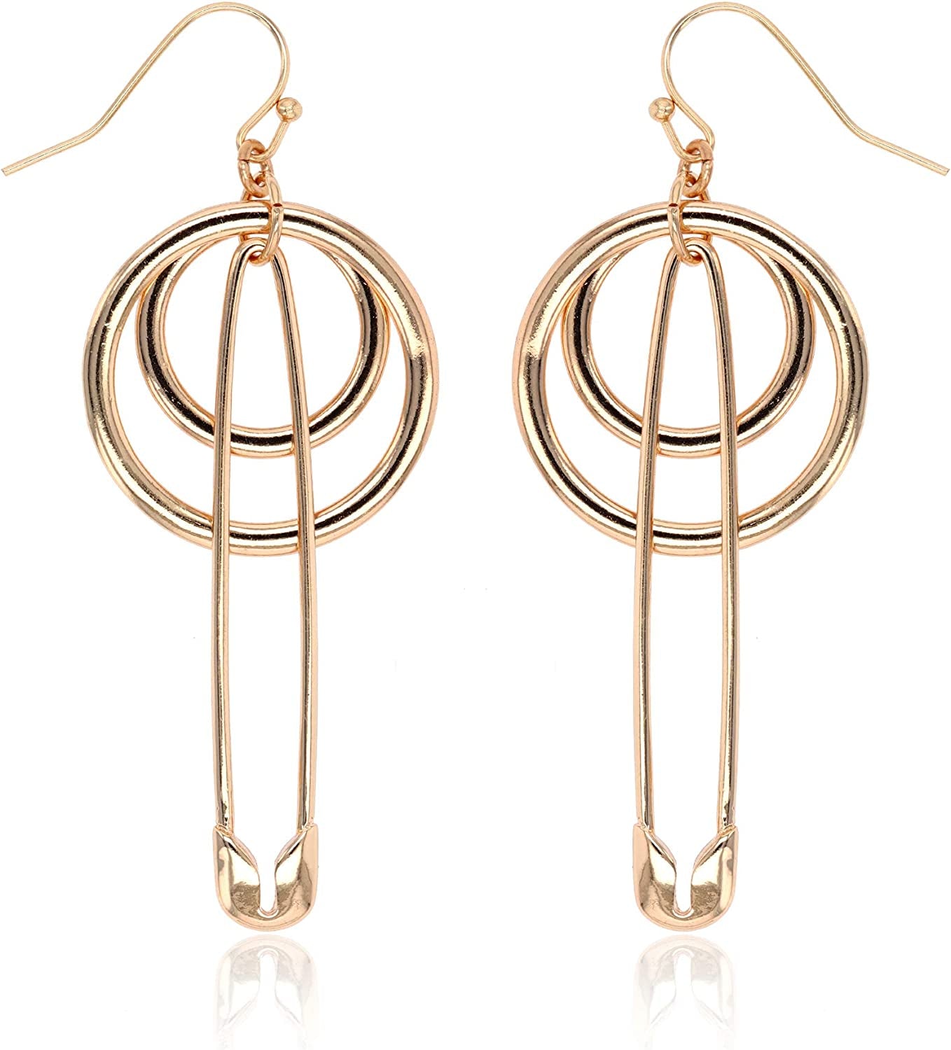 POMINA Lightweight Geometric Gold Silver Two Tone Hammered Dangle Drop Earrings Linked Circle Rectangle Oval Trendy Fashion Dangling Earrings for Women Apparel & Accessories > Jewelry > Earrings POMINA Pin_Gold  