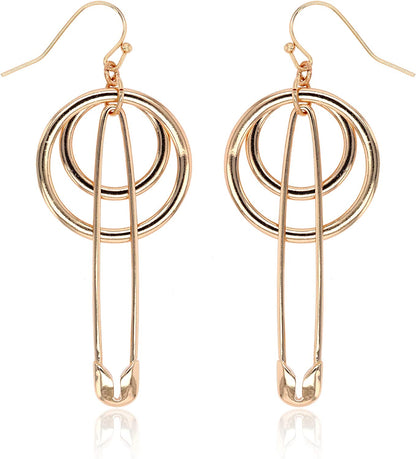 POMINA Lightweight Geometric Gold Silver Two Tone Hammered Dangle Drop Earrings Linked Circle Rectangle Oval Trendy Fashion Dangling Earrings for Women Apparel & Accessories > Jewelry > Earrings POMINA Pin_Gold  