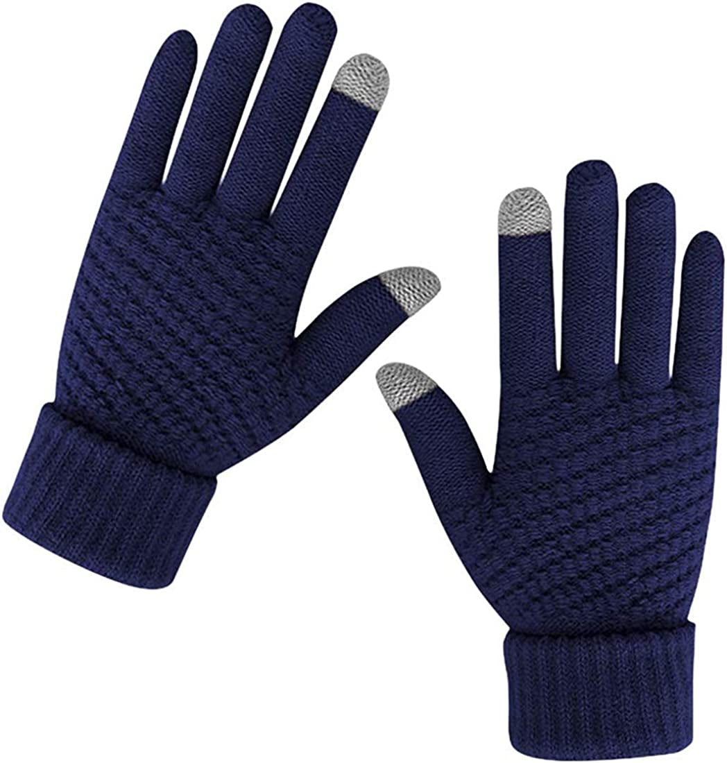 Women Winter Warm Touch Screen Gloves Knitted Soft Elastic Thick Gloves for Clod Weather Apparel & Accessories > Clothing Accessories > Gloves & Mittens Muryobao Blue  