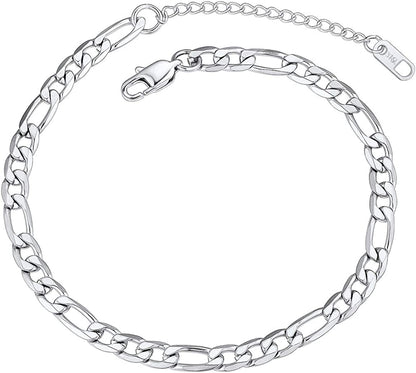 Chainspro Resizable Anklet Chain for Women Men, Figaro/Wheat/Twist Rope/Cuban Foot Bracelet-Strong with Good Clasp-18K Gold Plated(Send Gift Box) Apparel & Accessories > Jewelry > Anklets ChainsPro 07:figaro-6mm-stainless  
