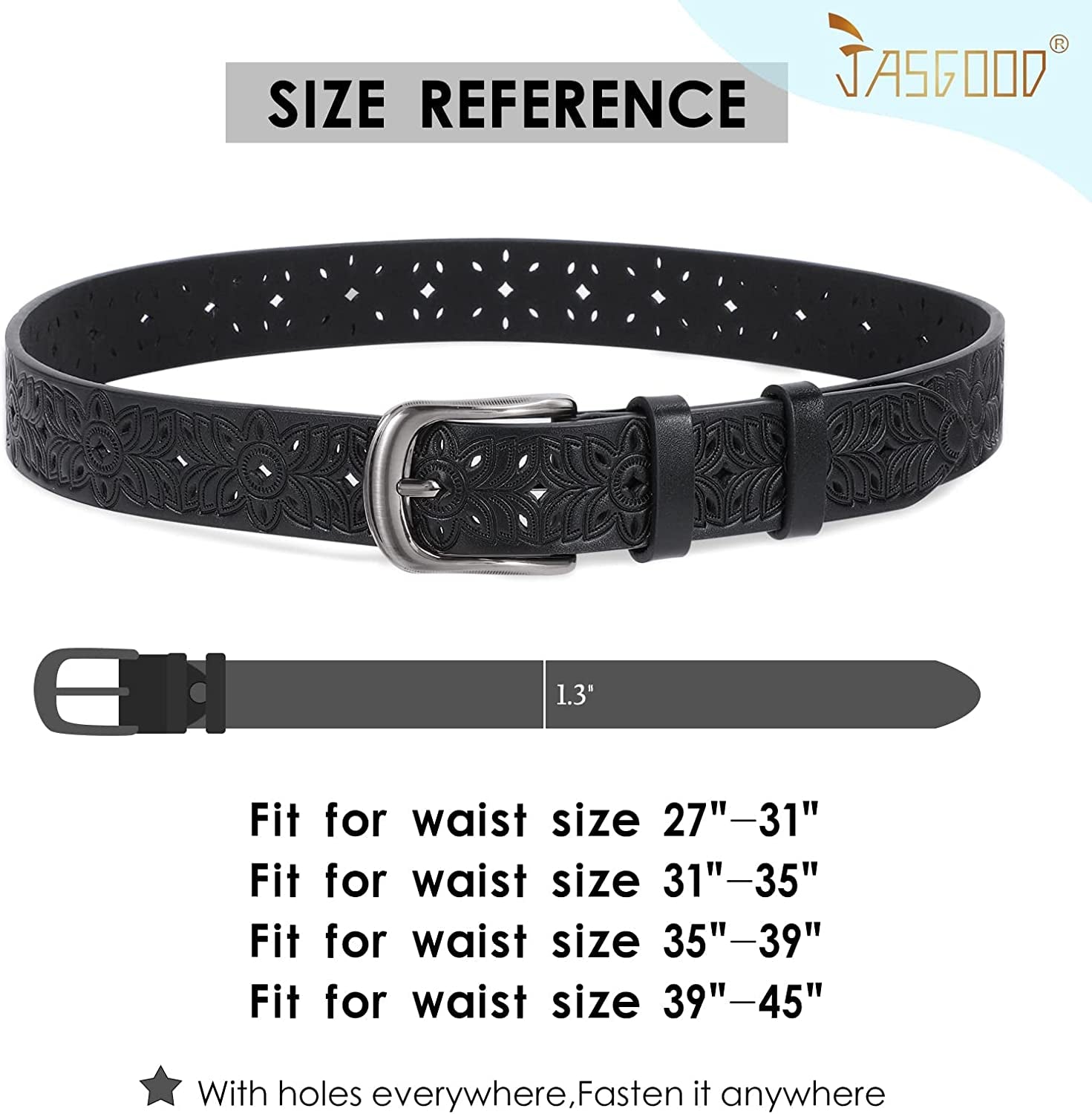 JASGOOD Hollow Leather Belt for Women, Wide Leather Belt for Jeans Pants with Pin Buckle Apparel & Accessories > Clothing Accessories > Belts KYLIE MAX   