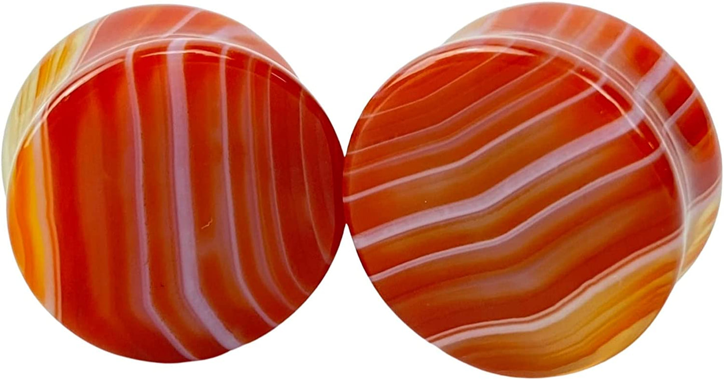 Pair of Red Line Agate Stone Double Flare Plugs (STN-696) Apparel & Accessories > Jewelry > Body Jewelry Generic 2g (6mm)  