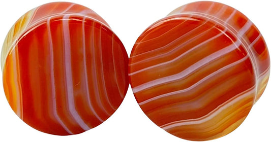 Pair of Red Line Agate Stone Double Flare Plugs (STN-696) Apparel & Accessories > Jewelry > Body Jewelry Generic 2g (6mm)  