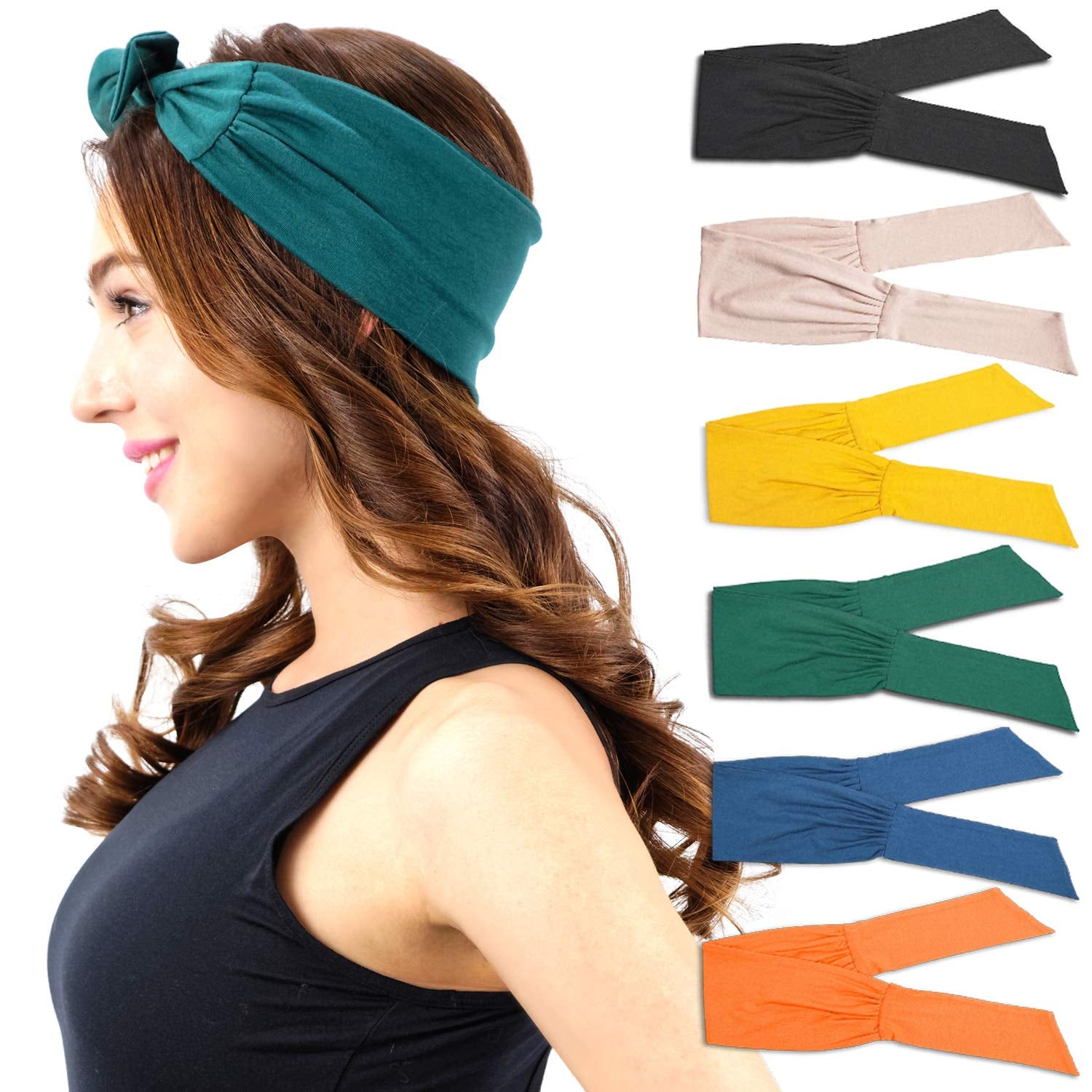 Headbands for Women, 6 PCS Yoga Running Sports Headbands Tie Dye Boho Pattern Elastic Non Slip Sweat Workout Hair Fashion Bands for Girls Apparel & Accessories > Clothing Accessories > Bandanas & Headties OFFTESTY Headbands Color-11  