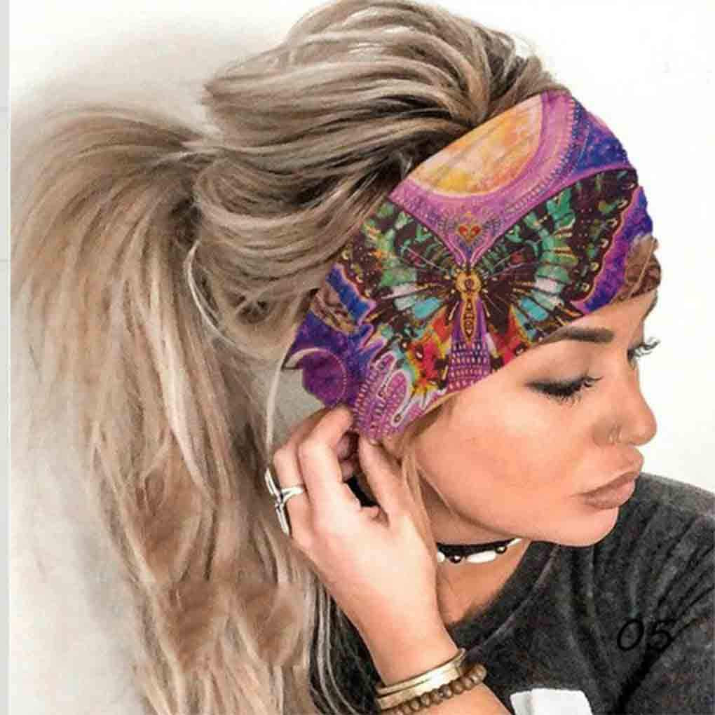 Olbye Wide Boho Headband Headwrap Butterfly Stretch Hair Bands Bandana Yoga Running Athletic Turban Head Bands Head Scarfs Hair Accessories for Women and Girls 4Pcs Apparel & Accessories > Clothing Accessories > Bandanas & Headties Olbye   