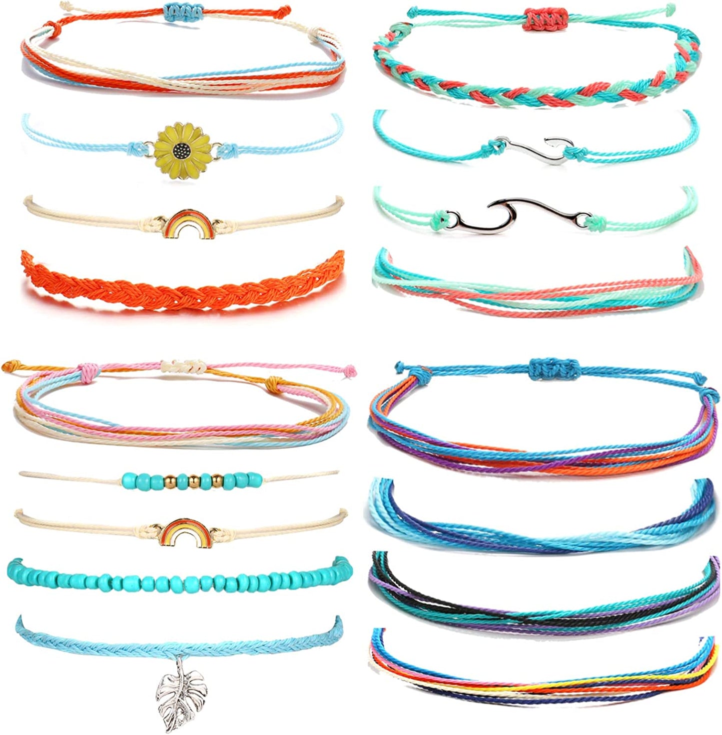 HUASAI Vsco String Bracelets for Teen Girls Women Waterproof Boho Rope Bracelets Wave Surfer Bracelets Summer Beach Anklets Apparel & Accessories > Jewelry > Anklets HUASAI Rainbow Bracelets Anklets Set  