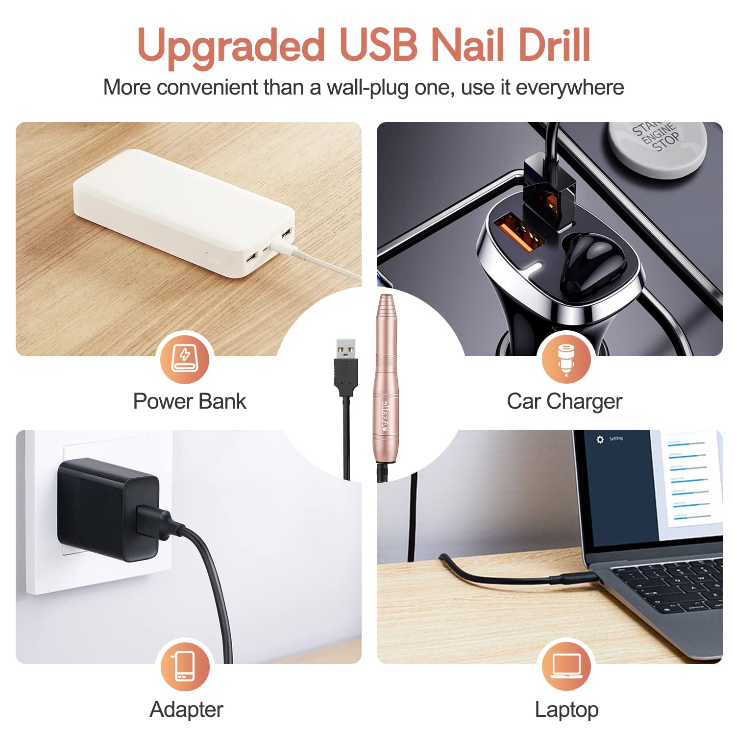 Electric Nail Drill, Professional Acrylic Dip Nail Drill Machine USB Electric Nail Filer Kit Efile Nail Tools for Manicure Pedicure with Drill Bits, Sanding Bands, Metal Nail File, Gold Health & Beauty > Personal Care > Cosmetics > Cosmetic Tools > Nail Tools Asalle   