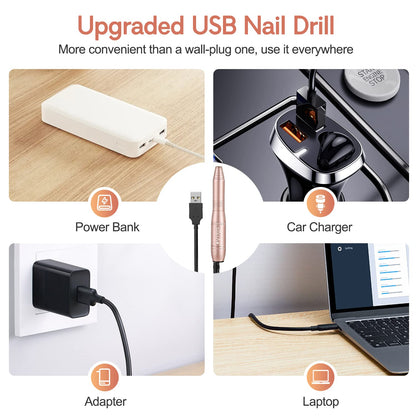 Electric Nail Drill, Professional Acrylic Dip Nail Drill Machine USB Electric Nail Filer Kit Efile Nail Tools for Manicure Pedicure with Drill Bits, Sanding Bands, Metal Nail File, Gold Health & Beauty > Personal Care > Cosmetics > Cosmetic Tools > Nail Tools Asalle   