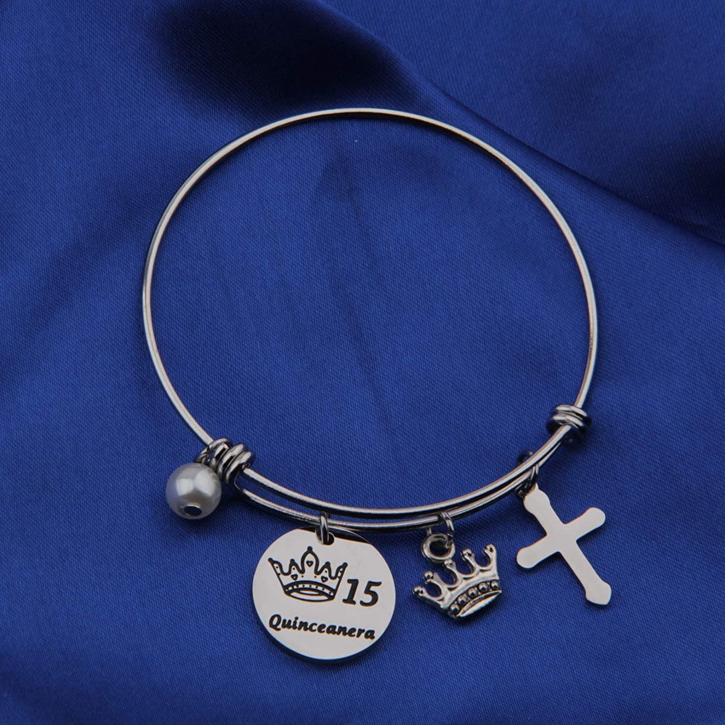 FEELMEM Quinceanera Gift 15Th Birthday Bracelet Girls Sweet 15Th Quinceanera Expandable Wire Bangle Quince Jewelry Happy 15Th Birthday Gift for Girls (Silver) Apparel & Accessories > Jewelry > Bracelets FEELMEM   