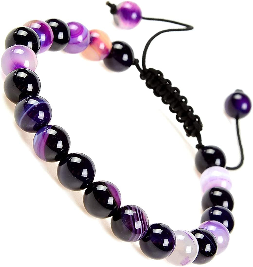 Massive Beads Natural Healing Power Gemstone Crystal Beads Unisex Adjustable Macrame Bracelets 8Mm Apparel & Accessories > Jewelry > Bracelets MASSIVE BEADS Agate Purple  