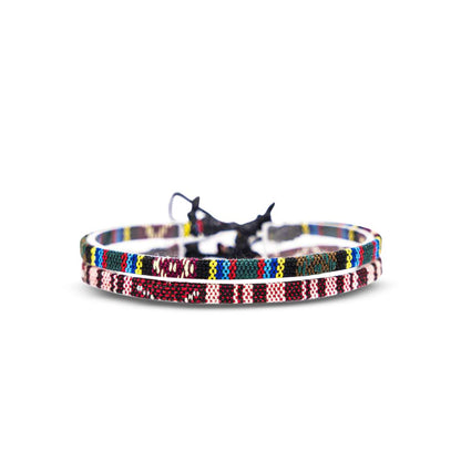 Surfer Beach Bracelet Set Men & Women - Braided Boho Summer Bracelets - Handmade Festival Jewelry - 100% Waterproof & Adjustable - Friendship Gift - Ethnic Hippie Style (Black & Ruby Red) Apparel & Accessories > Jewelry > Bracelets Made by Nami Ruby Red & Aztec  