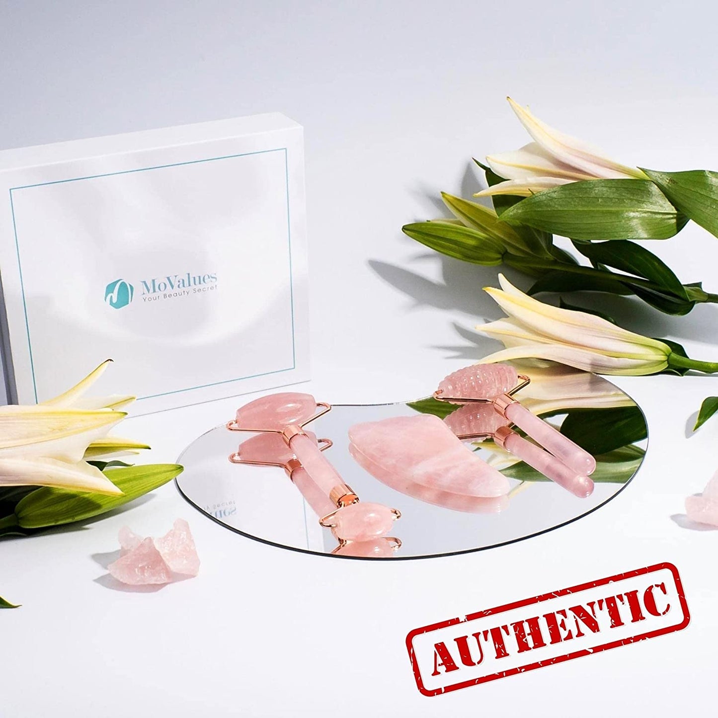 Pink Jade Roller and Gua Sha Set. Rose Quartz Roller with Eye Massager, Jade Gua Sha, Ridged Roller Massager. Jade Roller for Face Real Jade 100% Jade Stone Roller. Warm Facial Massager or Ice Roller Health & Beauty > Personal Care > Cosmetics > Cosmetic Tools > Skin Care Tools MoValues   